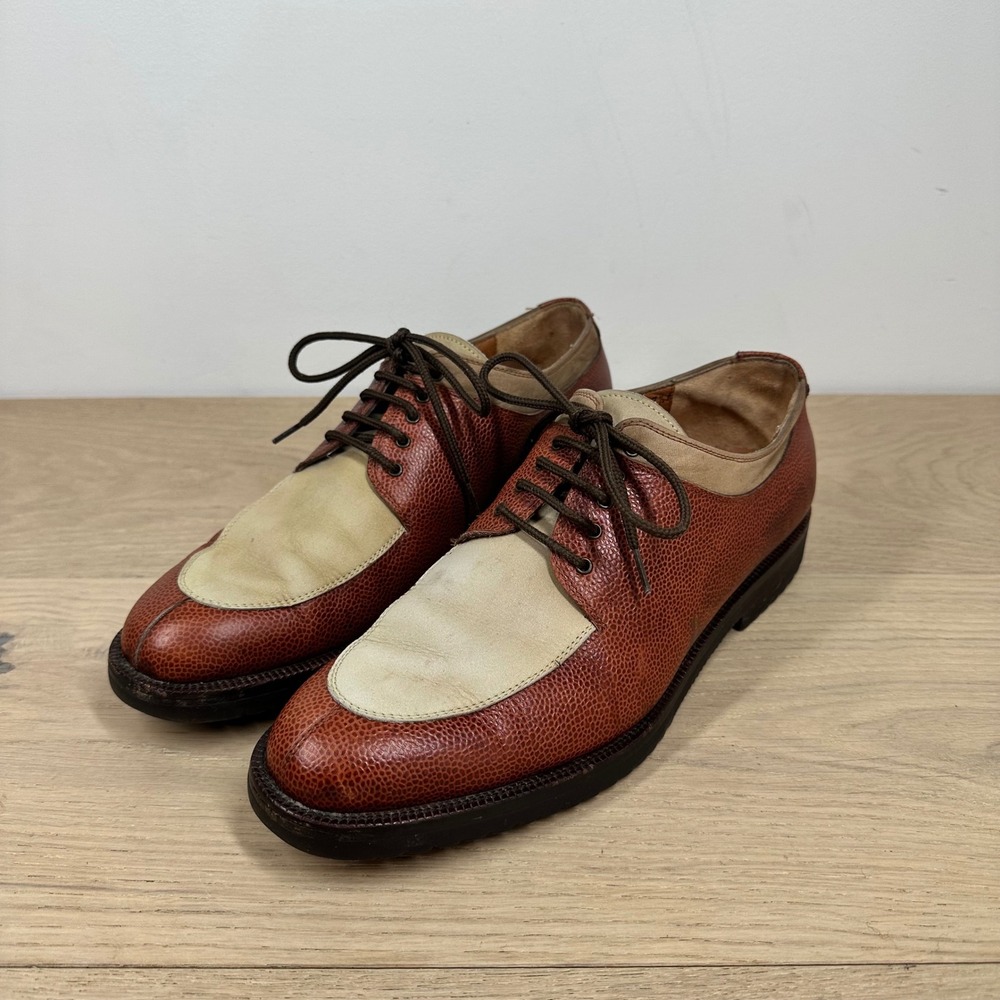 Salvatore Ferragamo Oxford Shoes Men 7.5 Brown Leather Suede Spectator Italy